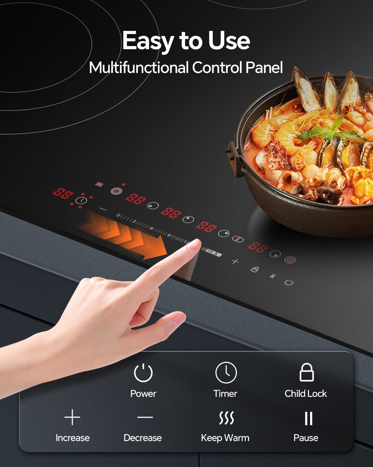 Electric Cooktop with 4 Burners, 30 inch 7900W 240V Ceramic Panel Electric Cooktop, Multiple Safety Protections Stove, Touch Screen