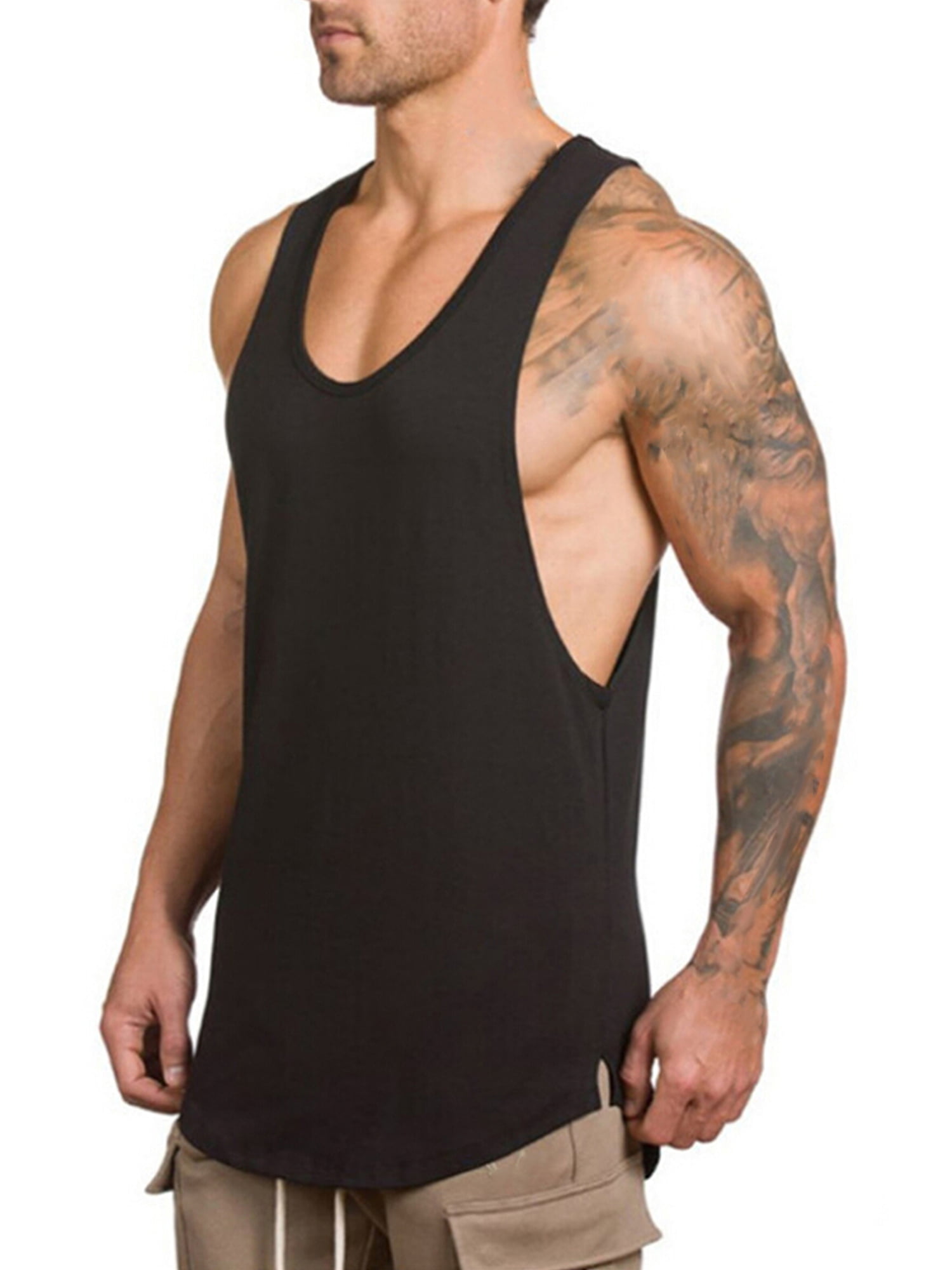 Mens Gyms Cotton Bodybuilding Muscle Tank Top Singlet Sleeveless Fitness Vests