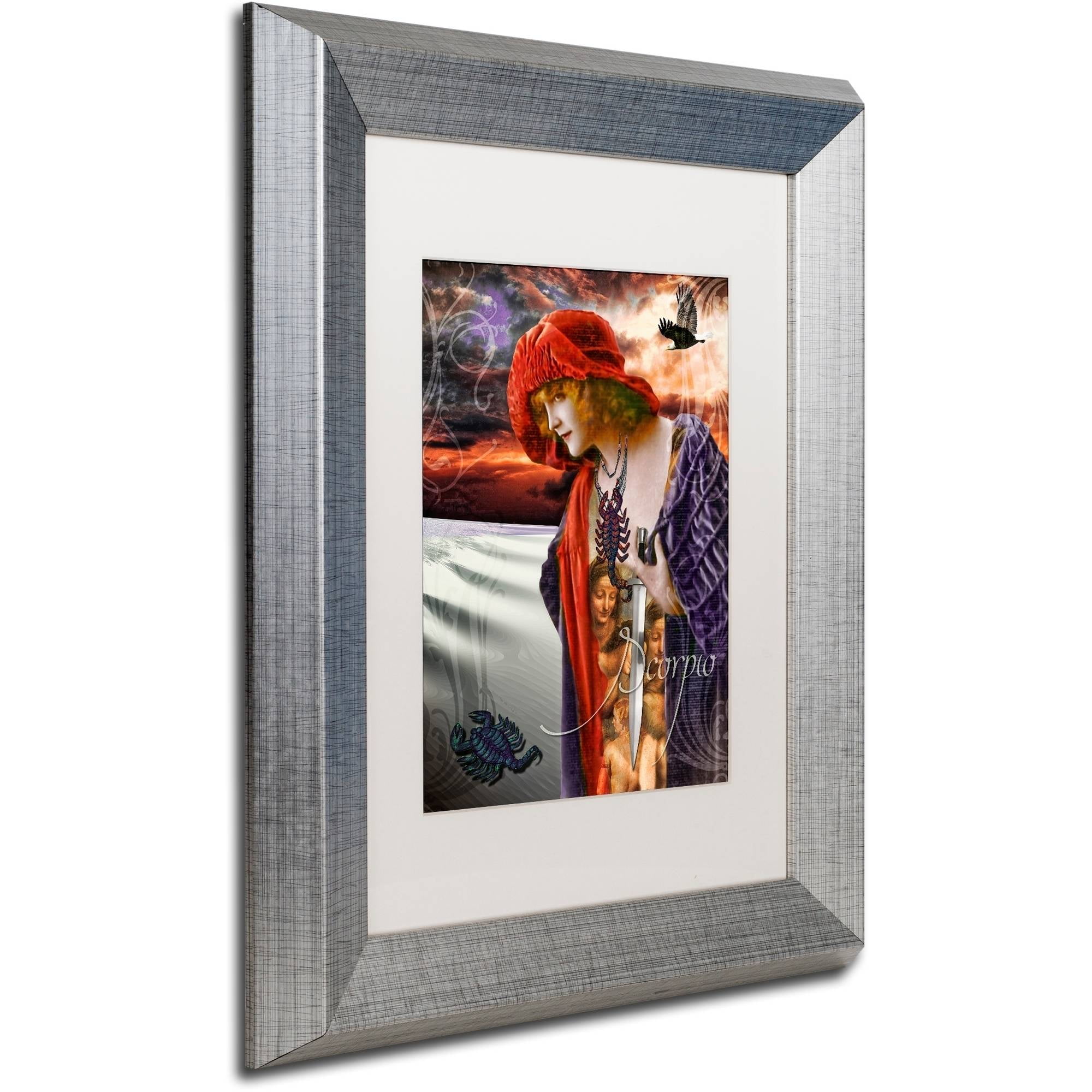 Trademark Fine Art "Art Nouveau Zodiac Scorpio" Canvas Art by Color Bakery White Matte, Silver Frame