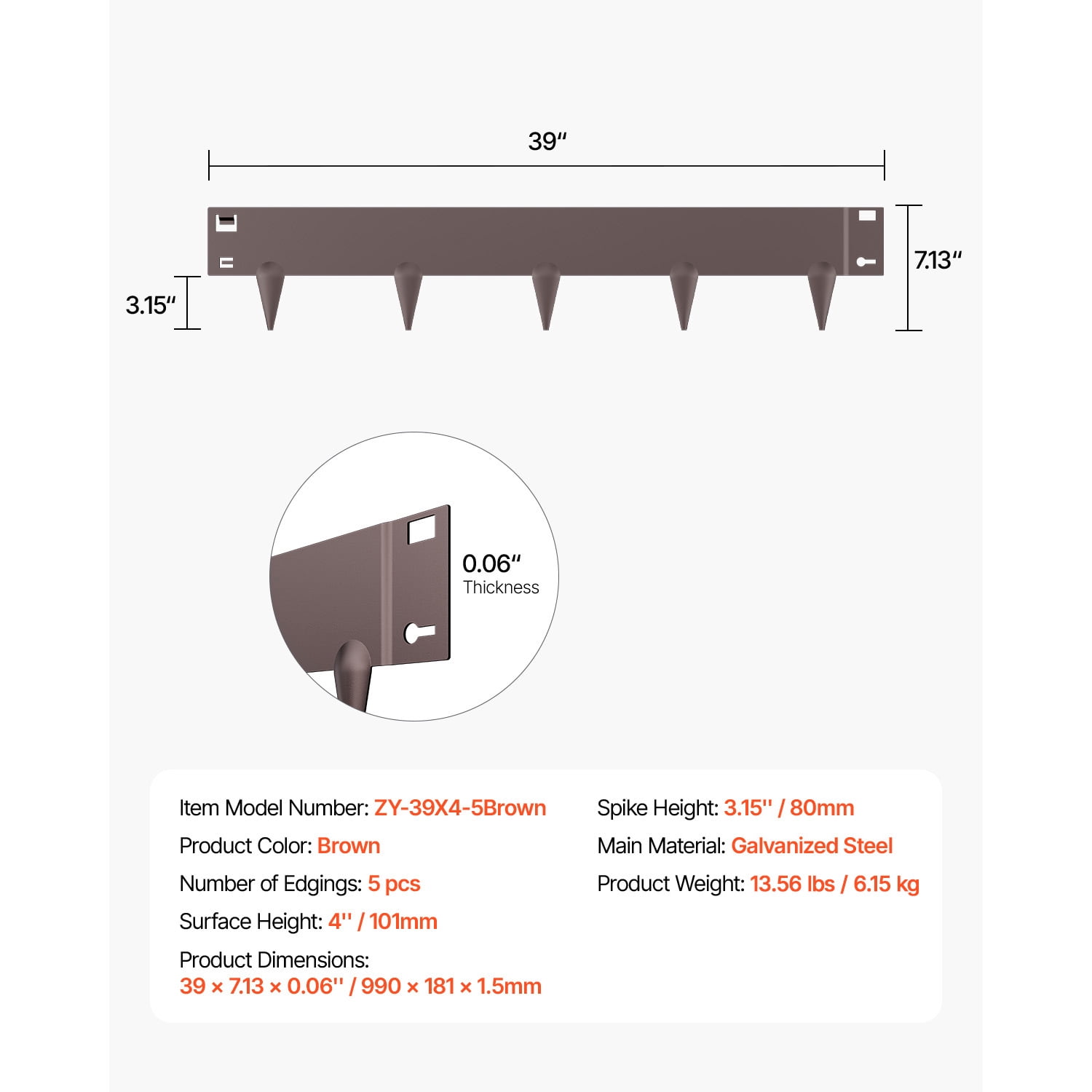 KFFKFF 5 Pcs Steel Landscape Edging 39 x 4 in, Rust-Resistant Metal Garden Border, Flexible Lawn Edging, Durable Yard Divider for Flower Beds, Pathways, Brown
