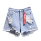 thumbnail image 5 of Pantalones cortos de mujer Vaqueros Cintura alta Agujeros destruidos Pantalones cortos con dobladillo deshilachado, Azul, XXL Vogacara AP001525-10B, 5 of 7