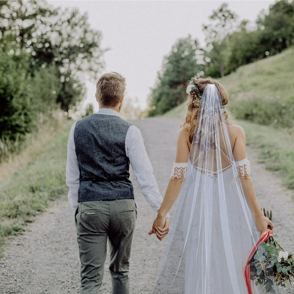 Luxshiny White Bridal Veil with Lace Wedding Headdress, Style for Bride, 1 Set