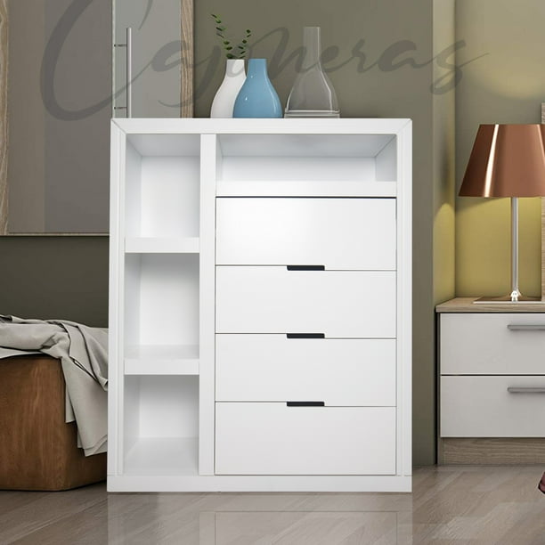 Cajonera mueble recamara cajones jaladeras metalicas jade blanco