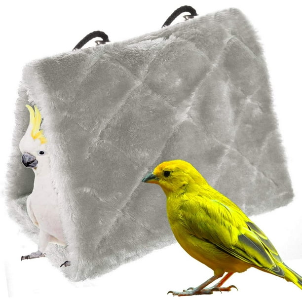Nido de pájaro de loro, nido de invierno de animales, hamaca cálida de invierno, jaula colgante de felpa para loro, periquito, cacatúa, amazonas, cacatúa, jaula para canarios, juguete (M, gris)