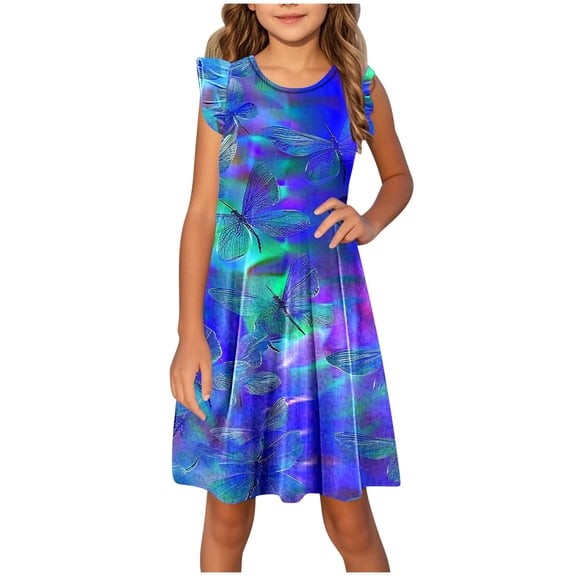 IFNWSV Girls Play Dress Short Sleeve Flutter Sleeve Round Neck Floral Print A Line Summer Dress Multicolor 4 Years
