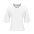 thumbnail image 5 of 2023 Womens Summer 3/4 Bell Sleeve V Neck Tops Casual Solid Tops and Blouses Loose Lightweight Shirts Tunic S-XXL, 5 of 6