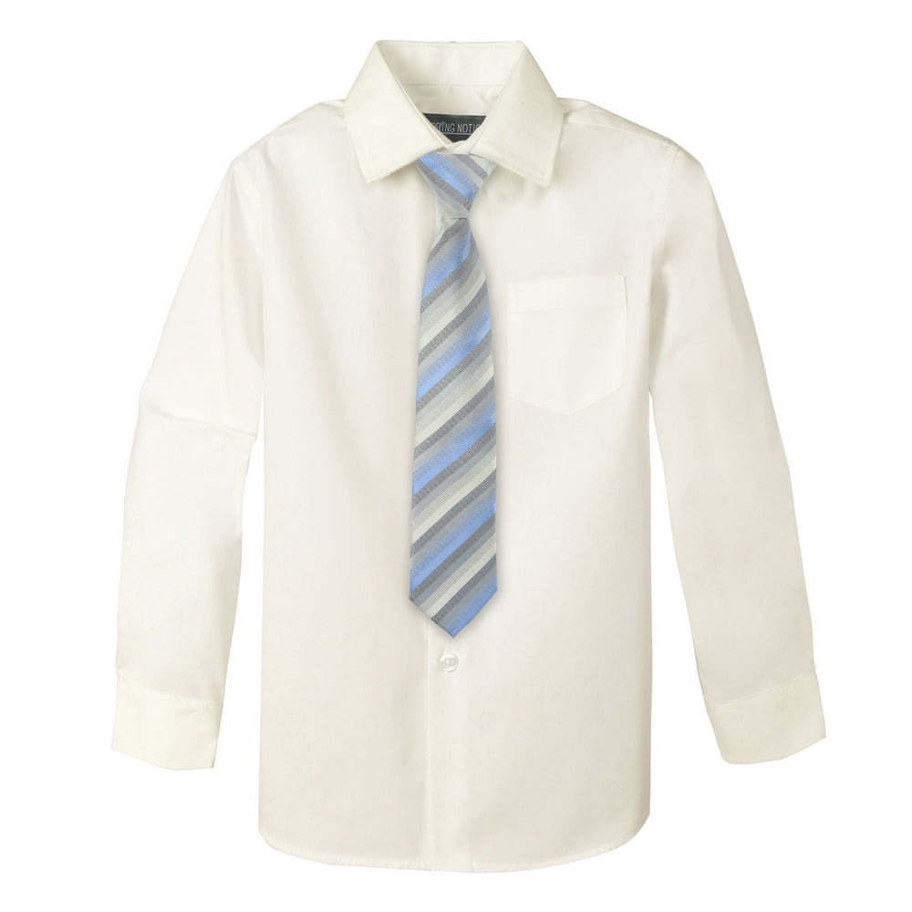 Spring Notion Big Boys' Cotton Blend Dress Shirt and Tie Set, Ivory