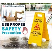 Alpine 24 Inch Caution Wet Floor Sign - Bilingual Safety Warning Sign to Easily Avoid Slippery Accidents in Businesses & High Traffic Areas