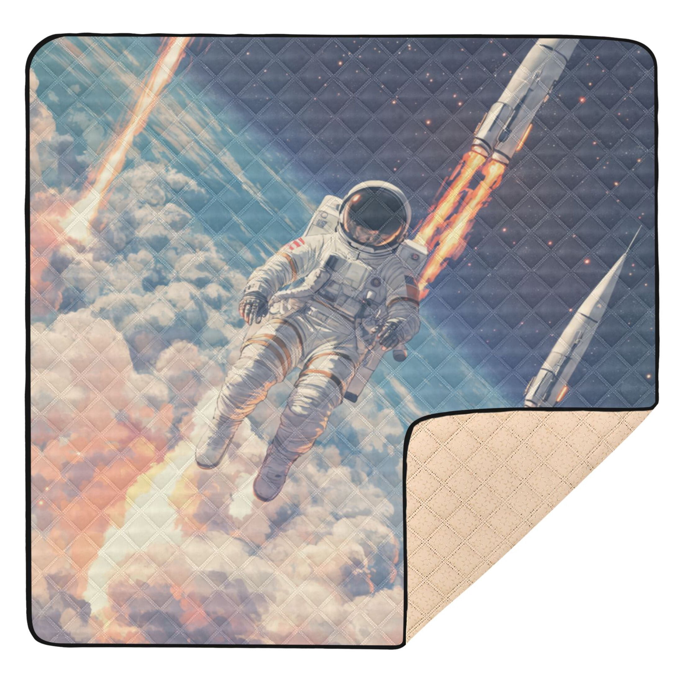 WOBOGO Astronauts Fly Into Space Baby Playmats Extra Large Waterproof Rollable Activity Pads for Toddlers 50×50inch