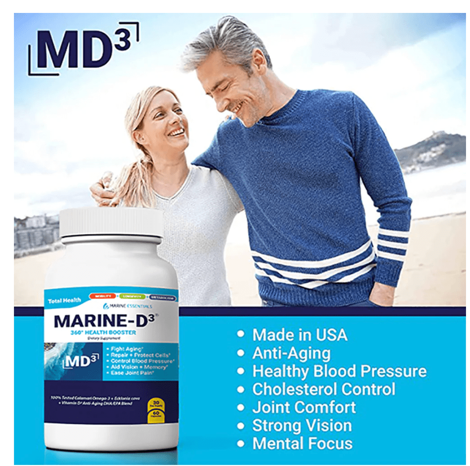 Marine Essentials - Marine-D3 Dietary Supplement - Omega 3 Fatty Acids - DHA/EPA -  Promote Increased Energy