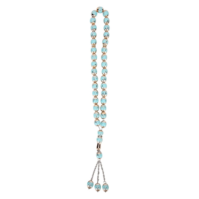 Cuentas de oración musulmanas unisex de resina redondas con palabras para rezar, rosario, suministros de adoración, accesorio azul lago