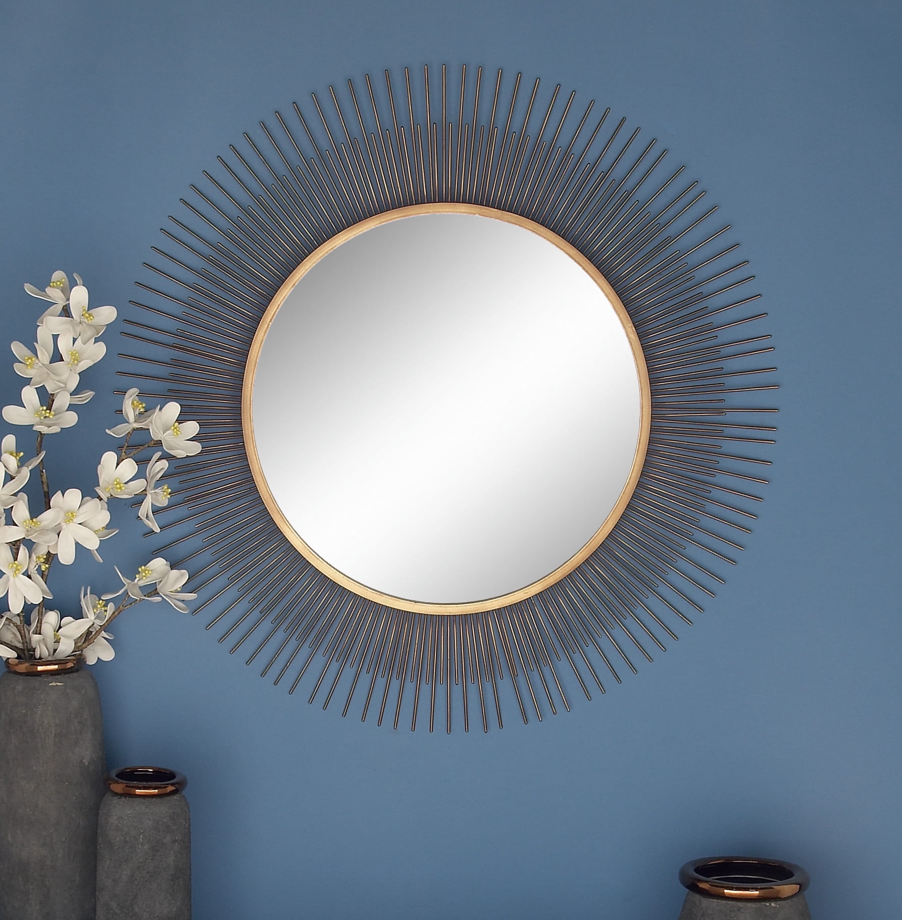 DecMode 36"W, 36"H Round Accent Mirror, Gold, Set of 1
