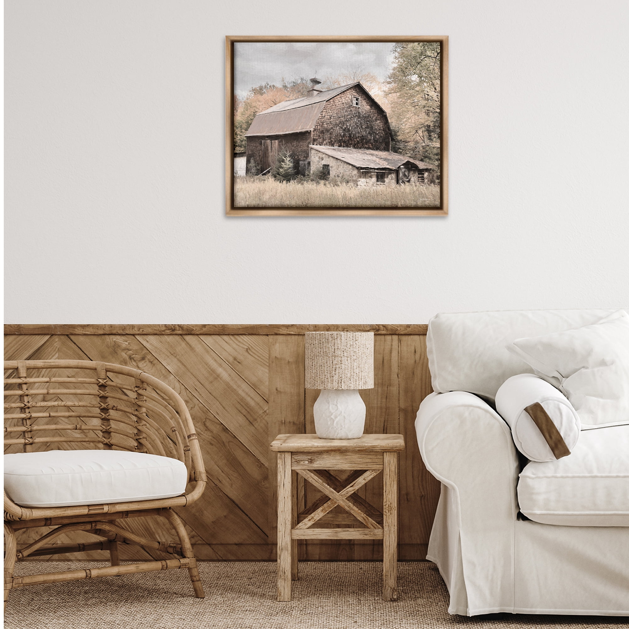 Stupell Industries Beige Rustic Barn Landscape & Nature Photography Brown Floater Framed Canvas Art Print Wall Art, 31 x 25