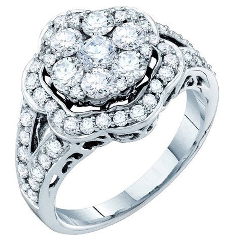 14K Round Cut Black & White Diamond Engagement Ring Set 2 CT Size 8 ctw Dazzlingrock Collection 2.00 Carat White Gold 