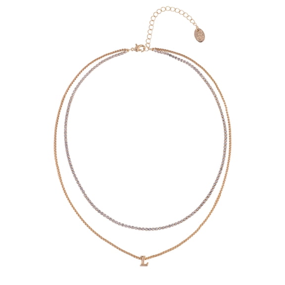 Time and Tru Goldtone 2-Row Rhinestone and Initial "L" Necklace