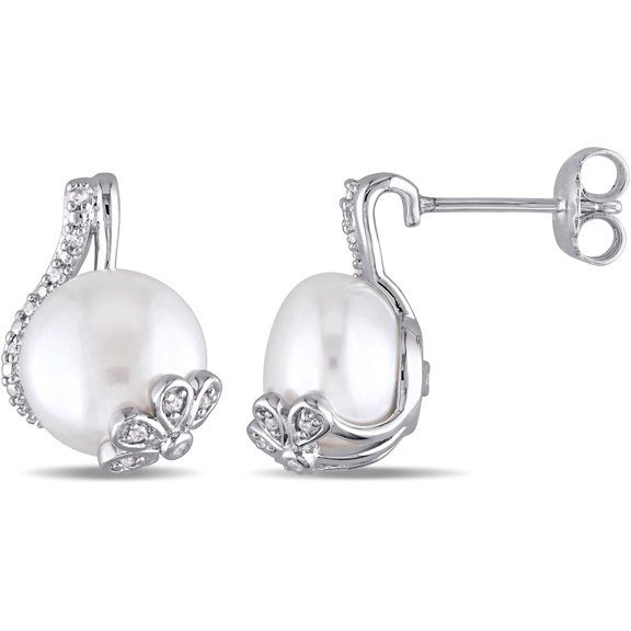 Everly Women's Cultured Pearl and Diamond Sterling Silver Earrings