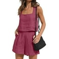thumbnail image 2 of Womens 2 Piece Outfits Linen Square Neck Crop Tops Short Set 2023 Lounge Matching Sets Trendy Clothes Beach Summer, 2 of 8