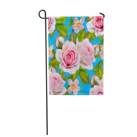 SIDONKU Colorful Floral Branch of Beautiful Delicate Pink Roses Green Garden Flag Decorative Flag House Banner 12x18 inch