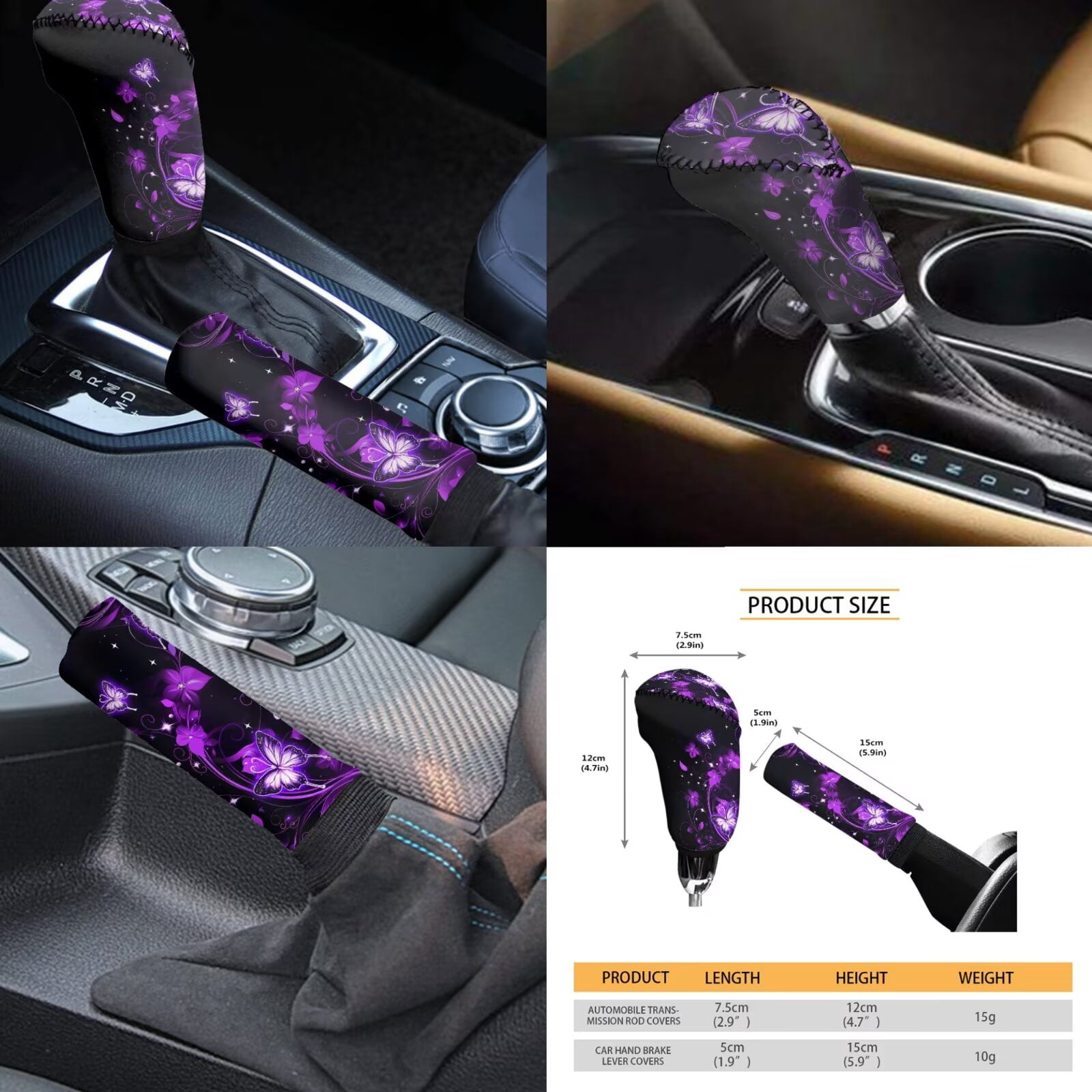 Jeiento 11 Pack Car Seat Covers Full Set for Women Men, Auto Interior Accessories with Keychain Coasters Gear Shift Cover Handbrake Cover Headrest Cover, Purple Butterfly Pattern