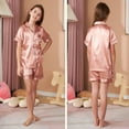 thumbnail image 5 of Teen Girls Silk Pajamas Set Solid Summer Pajamas Button Down Shorts Set Girls Casual Pajamas Set Preppy Pajamas For Girls 11-12 Years, 5 of 5