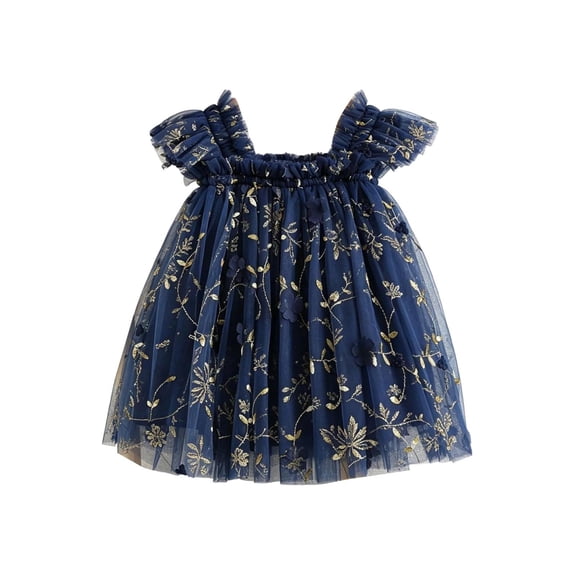 Toddler Princess Lace Applique Tulle Gown Embroidery Flutter Sleeve Party Dress 1 6Y