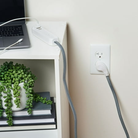 onn. Extension Cord Surge Protector with 1 AC Outlet and 2 USB Ports, 6ft Power Cord -white