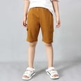 thumbnail image 2 of JAJAHO Boys Athletic Cargo Shorts Kids Sport Casual Drawstring Summer Running Solid Color Multi Pockets Loose Fit Straight Leg Shorts 4-12Y Soft Trousers, 2 of 7
