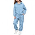 thumbnail image 3 of Girls Boys 2 Piece Sweatsuits Kids' Sweatsuit Set Solid Color Long Sleeve Zip Up Hooded Sweatshirt & Cargo Sweatpants Set,Blue,150, 3 of 7