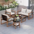 thumbnail image 5 of Costway 5 PCS PE Wicker Patio Furniture Set with Acacia Wood Frame Cushions for Deck Garden Mix Brown + Off-White, 5 of 11