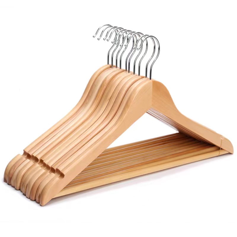 Wooden Coat Hanger, 10 Pack Heavy Duty Clothes Hangers, Natural Wood