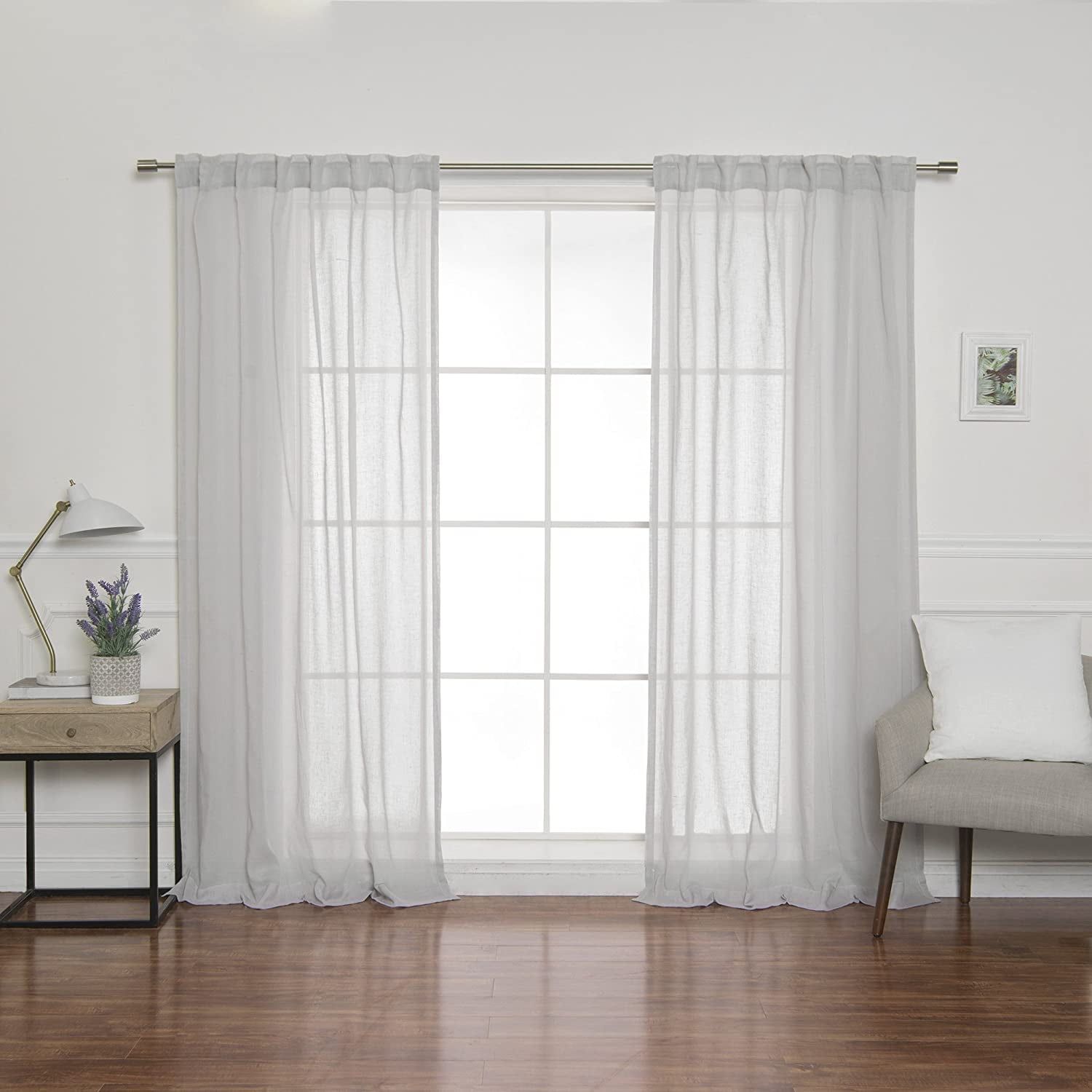 Quality Home Faux Linen Sheer Curtains Back Tab/Rod Pocket Light