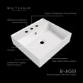 thumbnail image 4 of Whitehaus 20" Rectangular Wall Mount Basin with Widespread Faucet Drilling and Overflow, 4 of 7