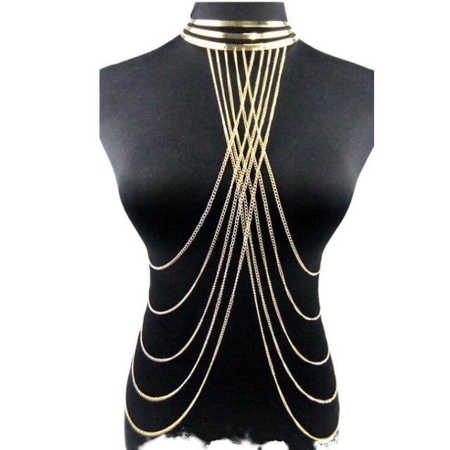 Cadena para el cuerpo, collar de borlas doradas en capas, joyería de moda, sujetador de cintura para el vientre, Bikini bohemio, arnés de playa, regalo de aniversario para mujeres y niñas