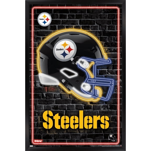 NFL Pittsburgh Steelers - Neon Helmet 23 Wall Poster, 14.725" x 22.375" Framed