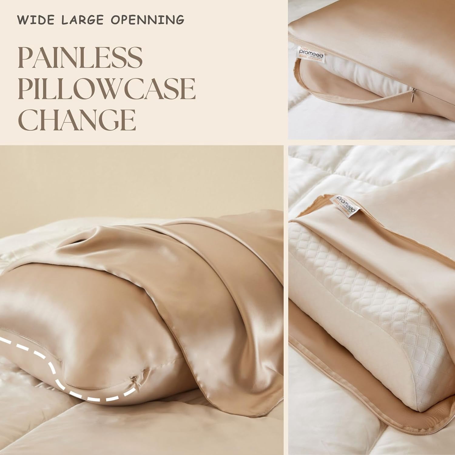 PROMEED Hyaluronic Acid Silk Pillowcase 100% Mulberry, Ultra-Hydrating 23 Momme Silk Pillow Case for Hair and Skin, Grade 6A+, Lock in Moisture Overnight (Champagne, Queen-20 x30)