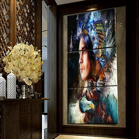 Native American Indian Chief Western Painting On Canvas Extra Large Wall Art Home Decor For Living Room Modern Artworks Posters And Prints Pictures 3 Pcs Framed Gallery Wrapped Stretched 28 Wx60 H Canada - Large Wall Art For Living Room India