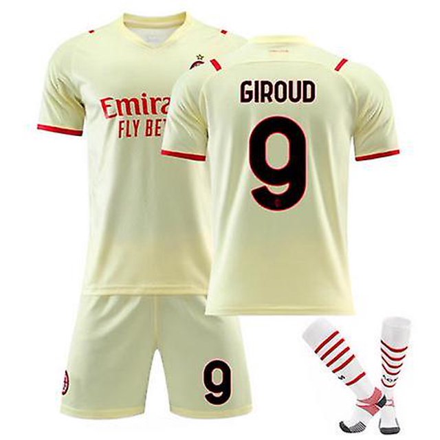 24Yellow 9B2022 Conjunto de uniformes de fútbol para hombres y mujeres 11 # Ibrahimovic 9 # Giroud Entrenamiento deportivo para niños Camisetas de fútbol amarillas con calcetín para niños y niñas esquí esquí Gafas de esquí