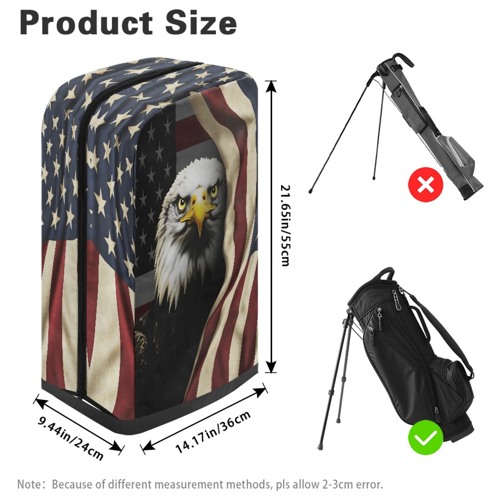 Yuyamidu Eagle Golf Bag Cover USA Flag Hood Golf Bag Umbrella for Clubs with Snap Button One Size Fit Most Stand Bags, Dust and Sun Protection