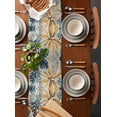 thumbnail image 2 of Navy Blue Brown Table Runner Cotton Linen 36 Inch Holiday Dresser Scarves, Rustic Tropical Botanical Palm Leaves Tablerunner for Kitchen Coffee Dining Bedroom Dinner Scarf Décor 13''x36'', 2 of 9