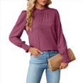 thumbnail image 3 of Camiseta Holgada Informal de Larga con Cuello Redondo para Mujer, Color Liso, con Encaje y Mangas Farol, para Otoño e Invierno Vino Tinto S, 3 of 10