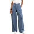 thumbnail image 3 of ClodeEU Women's High Waisted Draped Straight Wide Leg Dress Pants with Pockets ,Solid Color Casual Office Trousers Navy,Women's Plus XXXL, 3 of 9