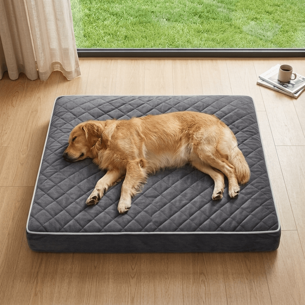 BlissHaven 47x29 XL Orthopedic Dog Bed Mat up to 120lbs, Premium Flat Pet Bed with Anti-Slip Bottom & Machine Washable Cover for Large Breed Dogs