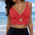 thumbnail image 1 of Bikini Tops for Women Cropped StrapCore Tankini Tops Beach Padded Knot Twist Cut Out Adjustable Swimwear Top Only, 1 of 5