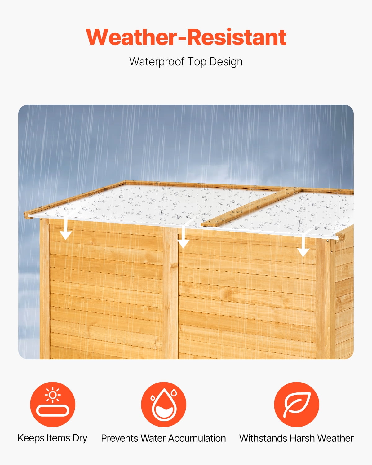 KFFKFF Exterior Storage Unit 55 x 67.5", Spacious Wood-Based Outdoor Storage Shed with Weatherproof Top and Sturdy Metallic Structure, Garden Equipment Storage Hut with Shelving & Grounding