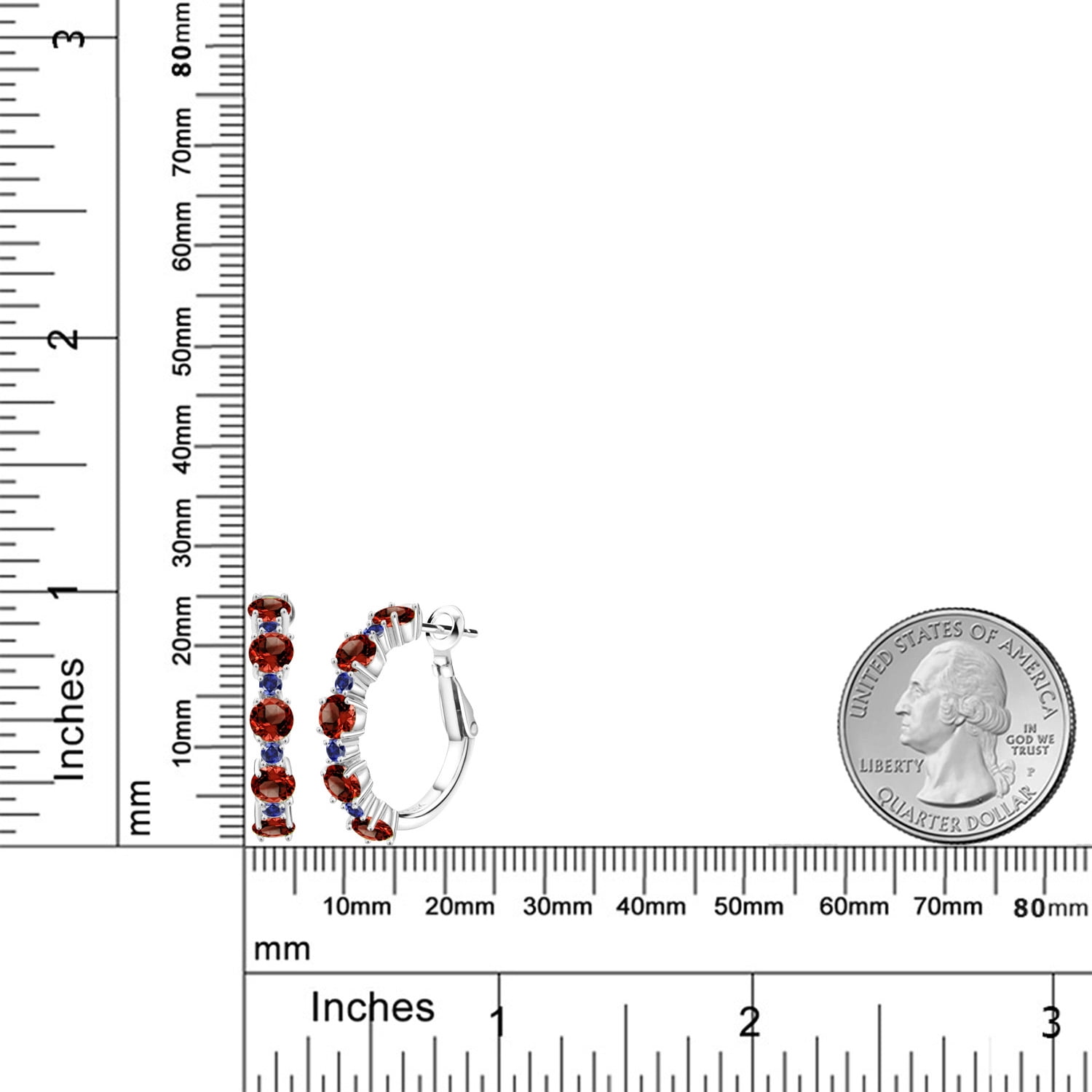 Gem Stone King 925 Sterling Silver Red Garnet and Blue Created Sapphire Hoop Earrings for Women (4.06 Cttw, Round 4MM and 1.9MM, Gemstone Birthstone 1 inch Diameter)