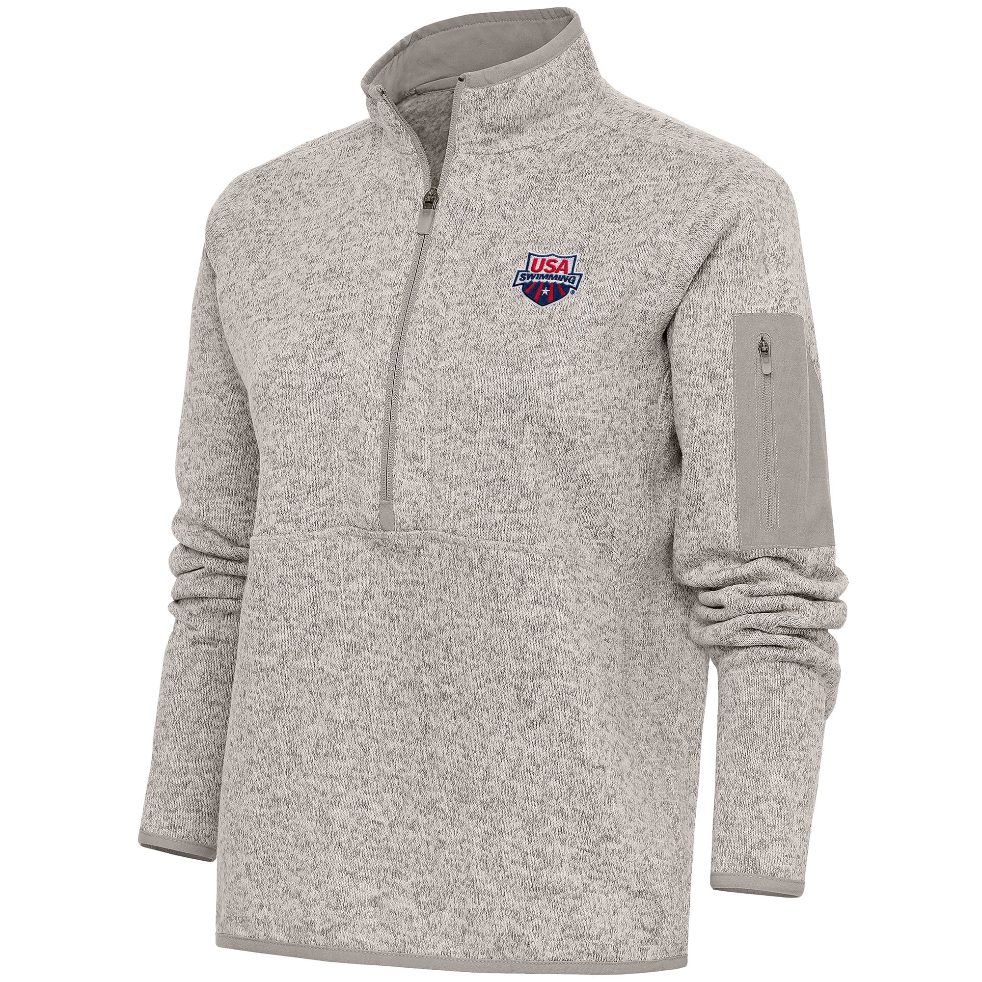 Women's Antigua Oatmeal USA Swimming Fortune Half-Zip Pullover Jacket