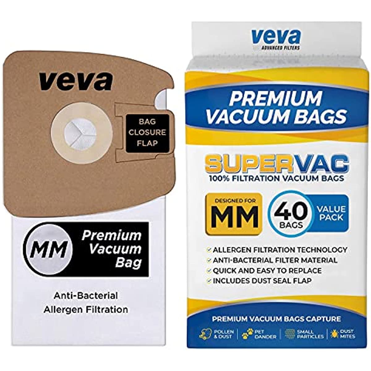 40 Pack Premium SuperVac Replacement Vacuum Bags Type MM compatible