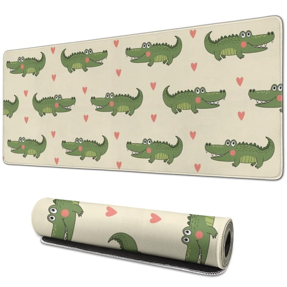 Long Mouse Pads for Desk,Beige Crocodiles Hearts Pattern Desk Mats on Top Of Desks, Desk Mouse Pad Extra Large with 3mm Non-Slip Base and Stitched Edge for Gaming,Office,Work,Home 31.5"x11.8"