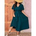 thumbnail image 5 of Teal Blue Plus Size V-Neck Wrap Maxi Dress With Tiered Ruffle Hem And Self-Tie Waist Belt, Short Sleeve, 5 of 6