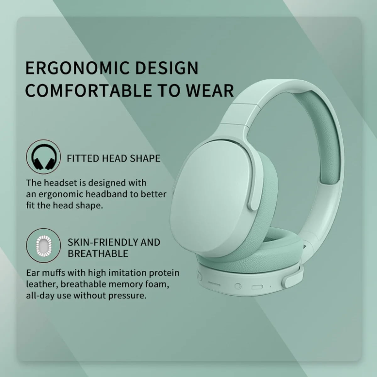 Wireless On-Ear Headphones, Upgraded Bass HiFi Stereo Wireless Headset, Foldable and Wireless Wired Mode, Soundproof On-Ear Headphones with Mic and Volume Control for PS5, PS4, PC, Switch, Mac- Green